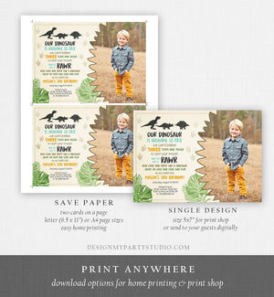 Editable Dinosaur Birthday Invitation Dino Dig Party Prehistoric Boy Photo T-Rex RAWR Digital Download Printable Template Corjl 0043