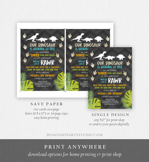 Editable Dinosaur Birthday Invitation Dino Dig Party Prehistoric Boy Chalk T-Rex Chevron Digital Download Printable Template Corjl 0043