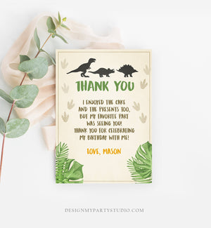 Editable Dinosaur Thank You Card Boy Prehistoric Dino Dig Party T-Rex Note Foot Prints Chalk Digital Download Printable Template Corjl 0043