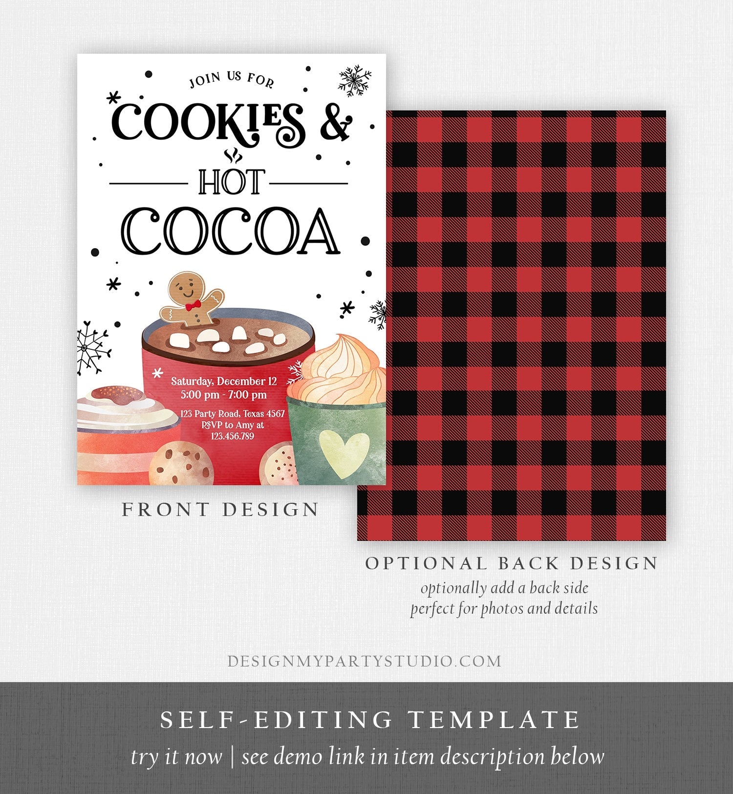 Editable Cookies and Cocoa Invitation Hot Cocoa Party Invite Hot Chocolate Christmas Birthday Cocoa Download Printable Template Corjl 0262