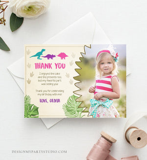 Editable Thank You Card Dinosaur Thank you Note Girl Birthday Dino Party Dino Thank you Download Printable Template Corjl Digital 0043