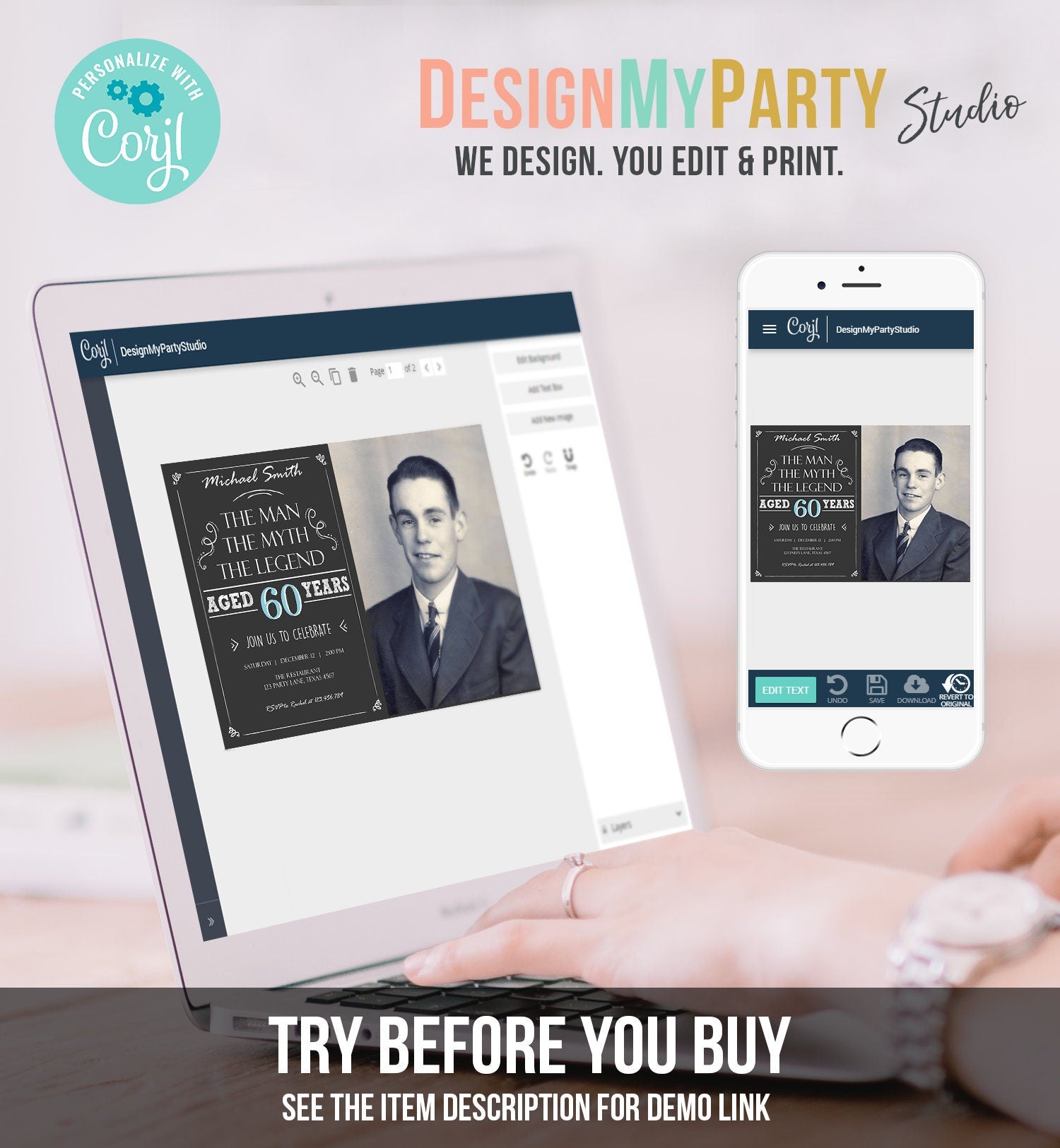 Editable The Man The Myth The Legend Birthday Invitation Man Men Adult Birthday Invite Rustic Chalk Download Printable Invitation Corjl 0101