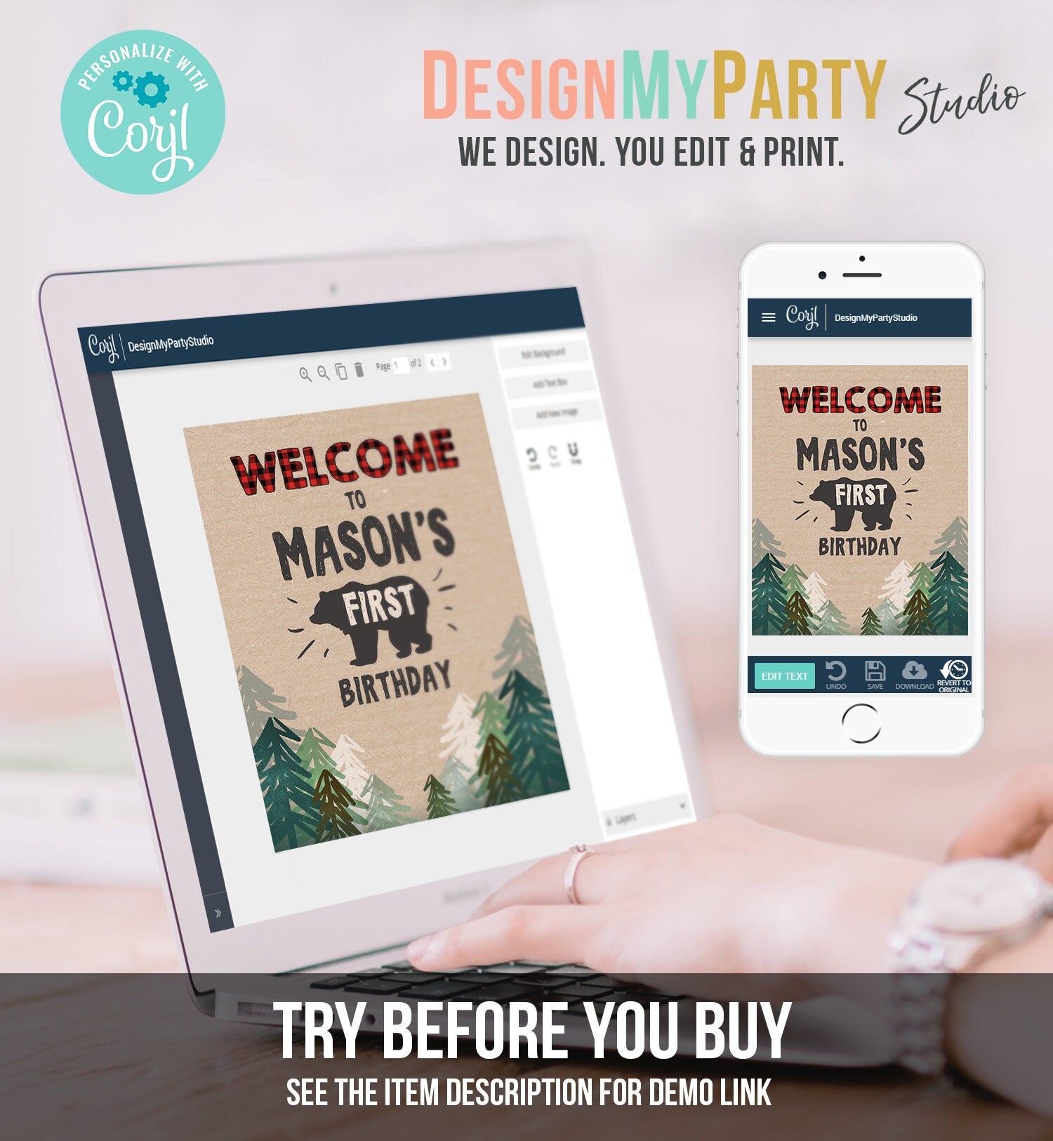 Editable Lumberjack Welcome Sign Lumberjack Birthday Sign Buffalo Plaid 1st Birthday Bear Wild One Trees Template Printable Digital 0026