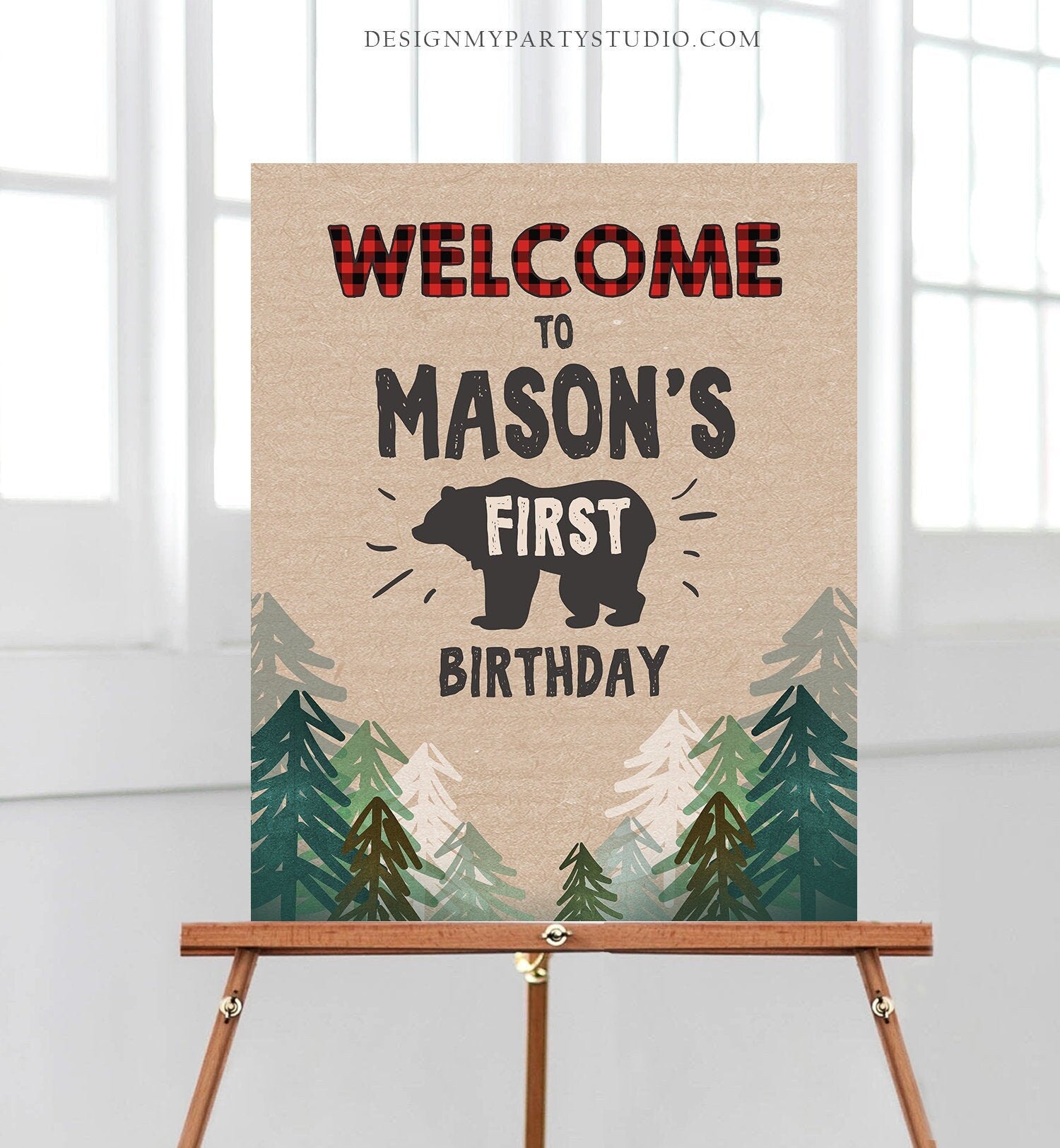 Editable Lumberjack Welcome Sign Lumberjack Birthday Sign Buffalo Plaid 1st Birthday Bear Wild One Trees Template Printable Digital 0026