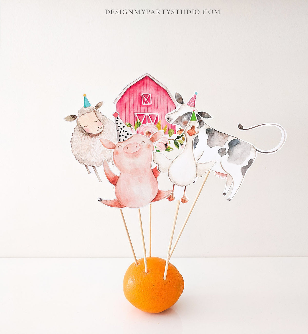 Printable Farm Centerpieces Farm Animals Birthday Party Farm Cake Topper Table Decor Barnyard Party Decorations Pink Girl DIY Digital 0155