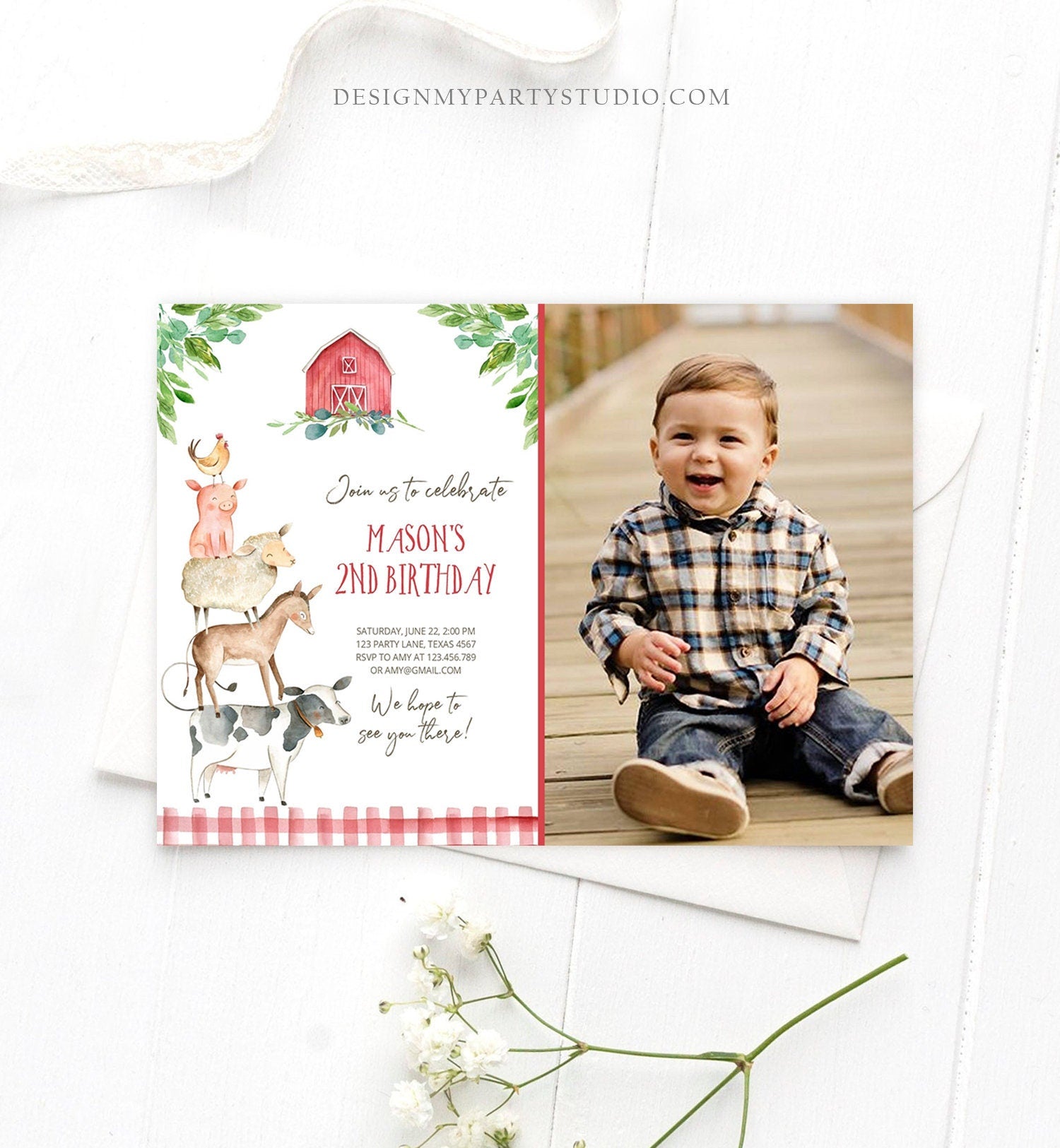 Editable Farm Birthday Invitation Boy Farm Animals Boy Barnyard Birthday Party Download Printable Invitation Template Digital Corjl 0155