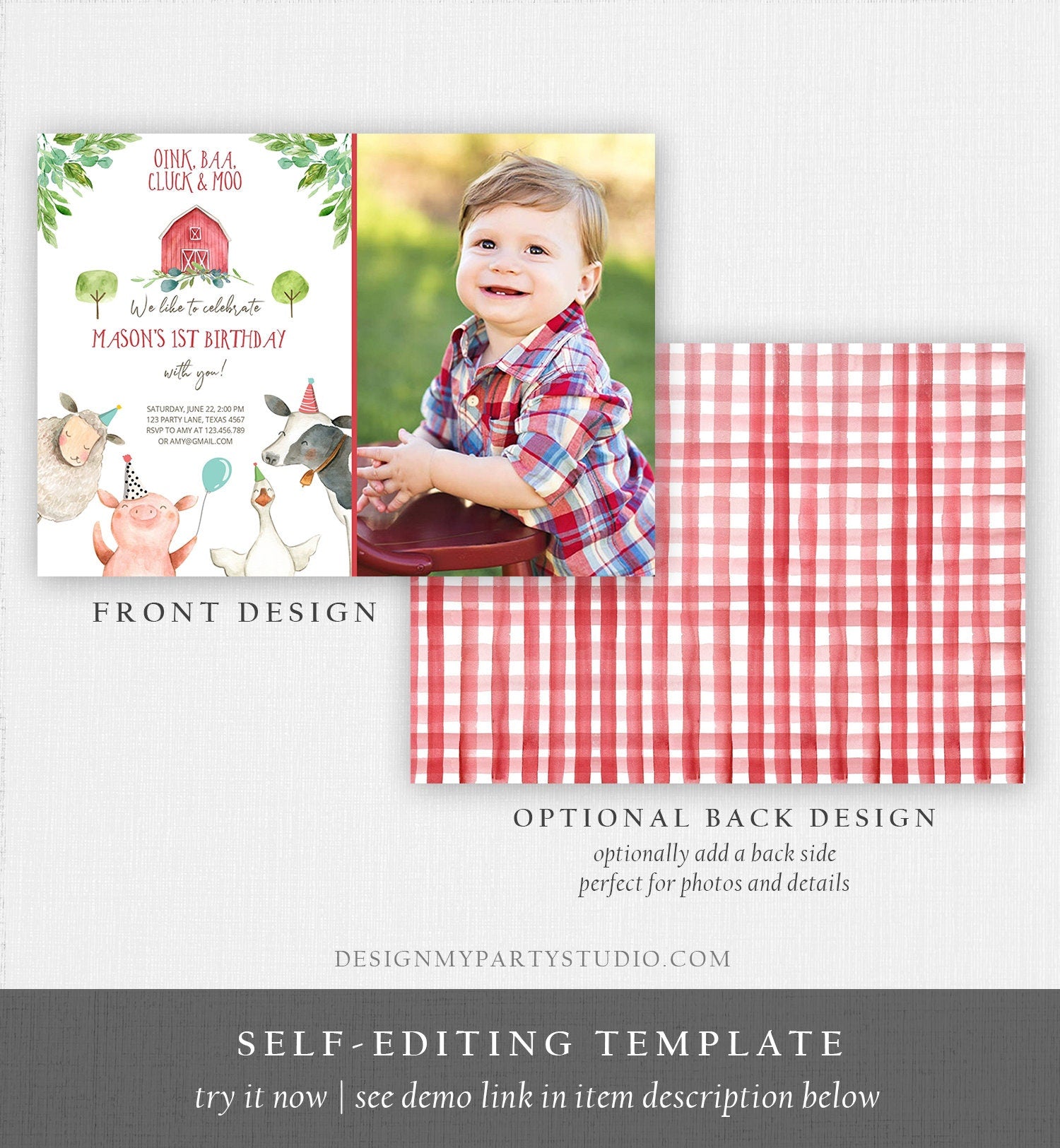 Editable Farm Birthday Invitation Boy Farm Animals Boy Barnyard Birthday Party Download Printable Invitation Template Digital Corjl 0155