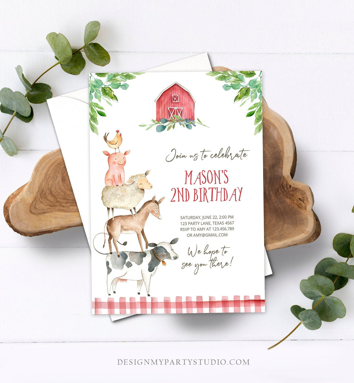 Editable Farm Birthday Invitation Boy Farm Animals Boy Barnyard Birthday Party Download Printable Invitation Template Digital Corjl 0155