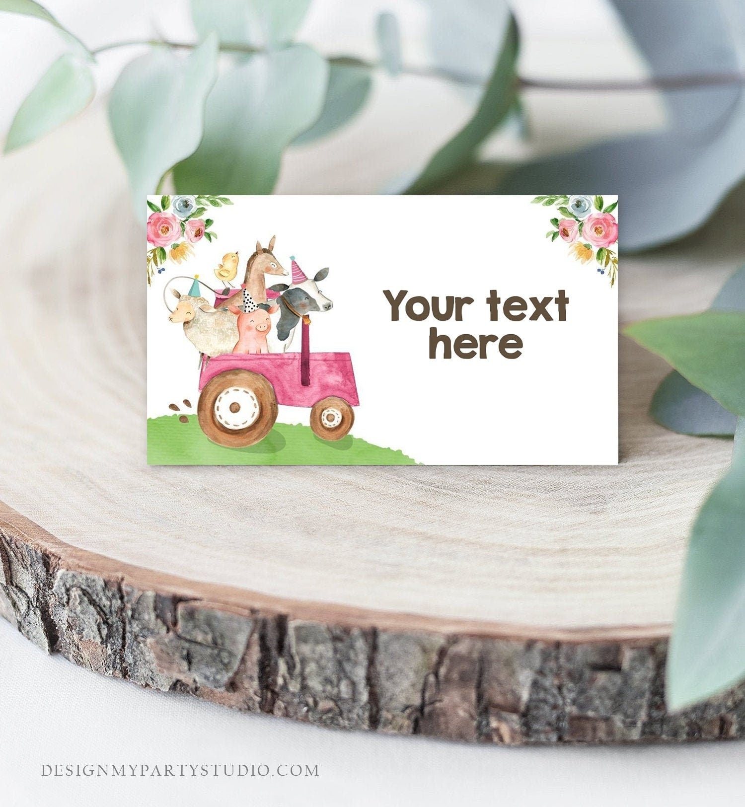 Editable Farm Animals Food Labels Barnyard Birthday Food Cards Tent Card Pink Farm Girl Shower Tractor Party Animal Digital Template 0155