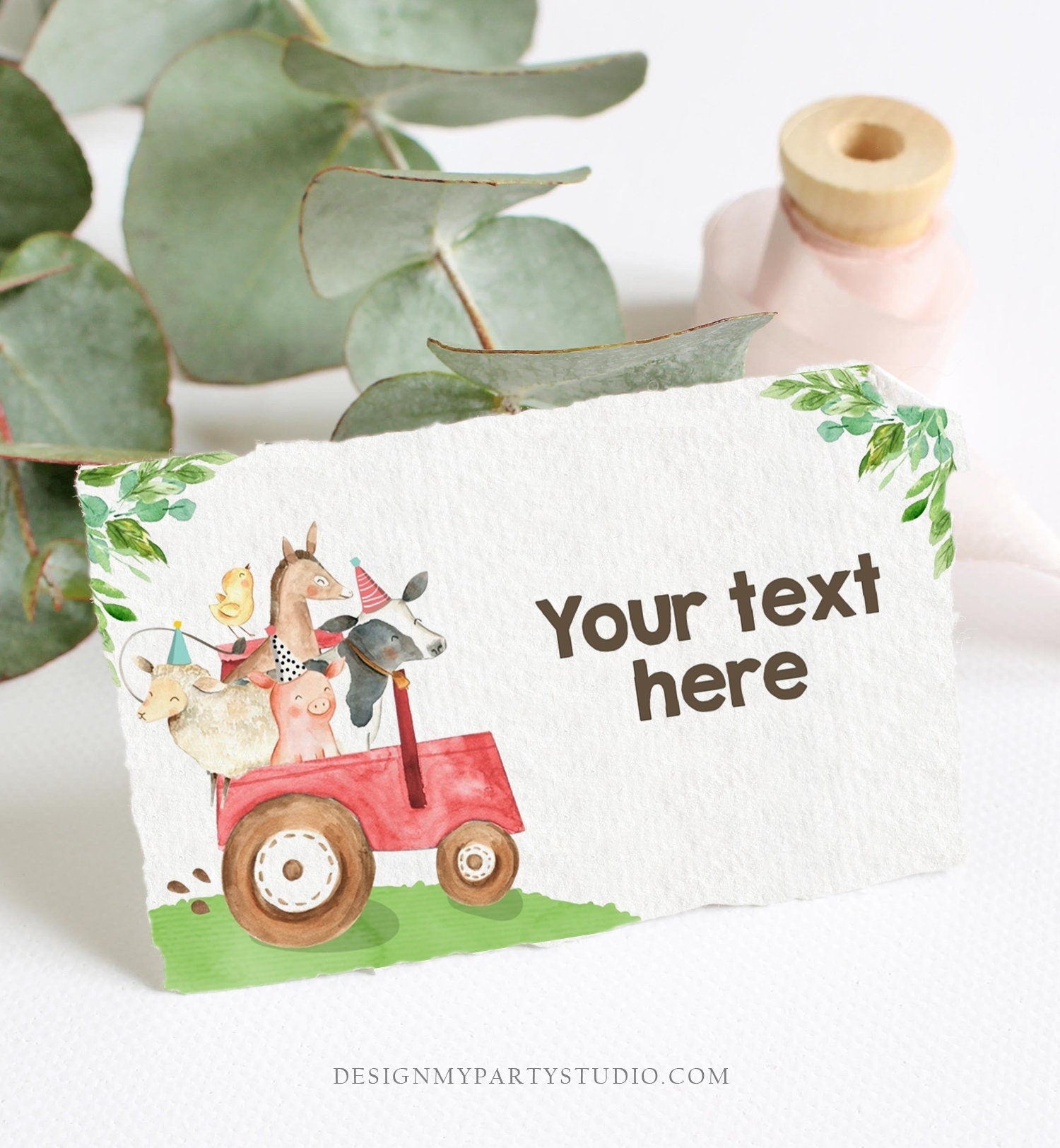 Editable Farm Animals Food Labels Barnyard Birthday Food Cards Tent Card Red Farm Boy Shower Buffet Label Tent Card Template Corjl 0155