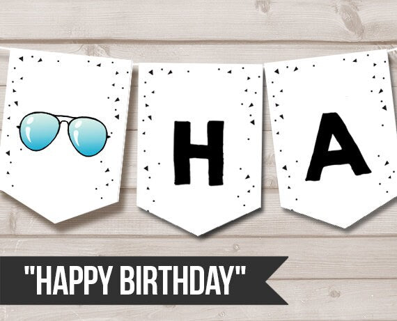 Happy Birthday Banner Two Cool Birthday Banner Boy Sunglasses 2nd Birthday Pool Party Summer Instant download PRINTABLE DIGITAL DIY 0136