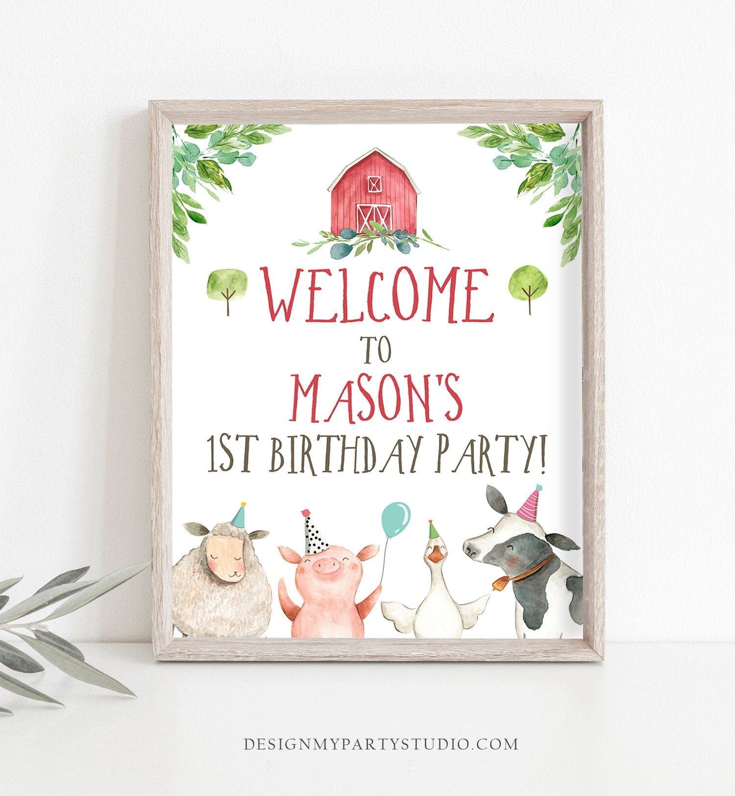 Editable Farm Animals Birthday Welcome Sign Boy Barnyard Party Animals Sign Farm Animals Digital Download Corjl Template Printable 0155