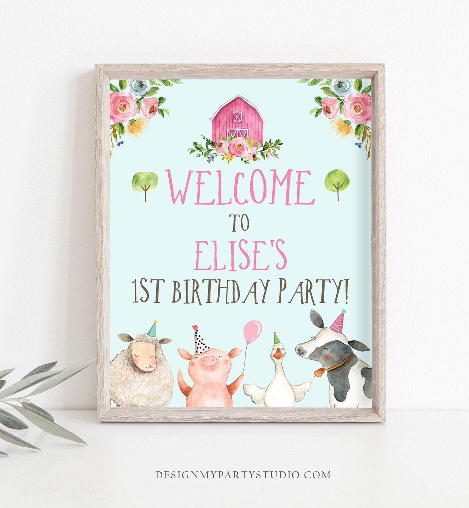 Editable Farm Birthday Welcome Sign Girl Barnyard Birthday Welcome Sign Farm Animals Birthday Welcome Girl Template Corjl PRINTABLE 0155