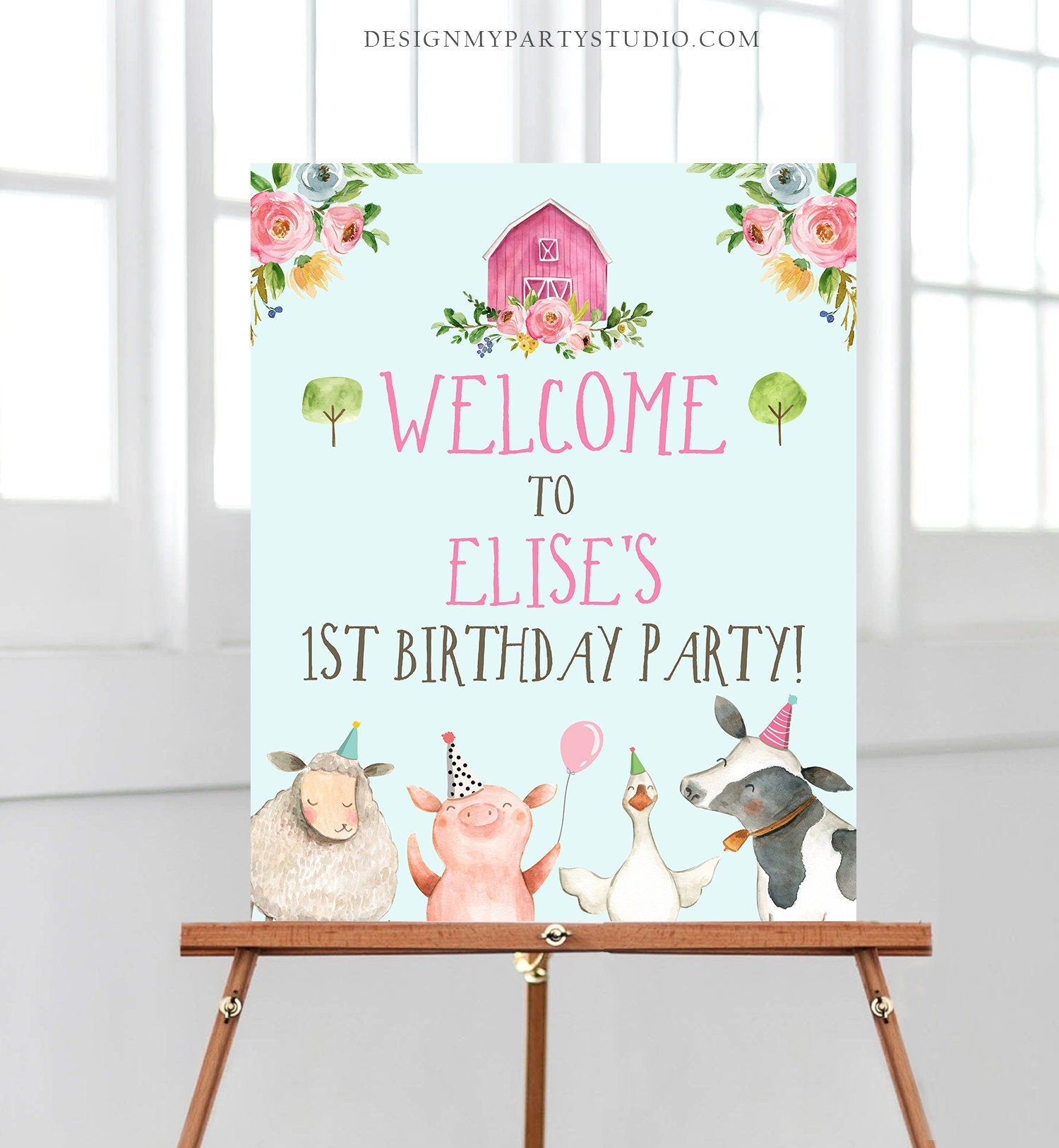 Editable Farm Birthday Welcome Sign Girl Barnyard Birthday Welcome Sign Farm Animals Birthday Welcome Girl Template Corjl PRINTABLE 0155