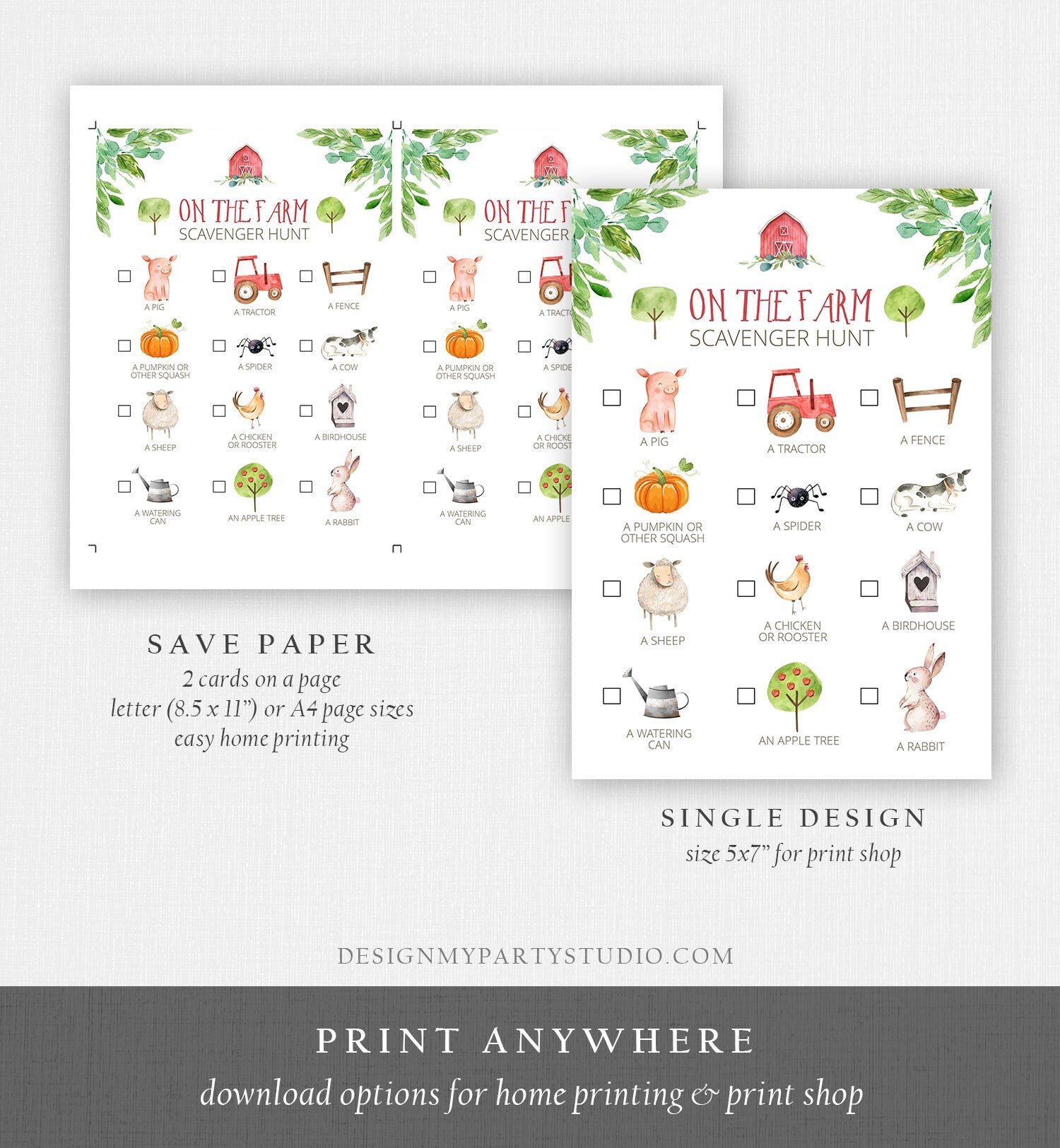 Editable Farm Scavenger Hunt Checklist Game Party Farm Birthday Barnyard Party Kids Animals Nature Instant Download Template Corjl 0155