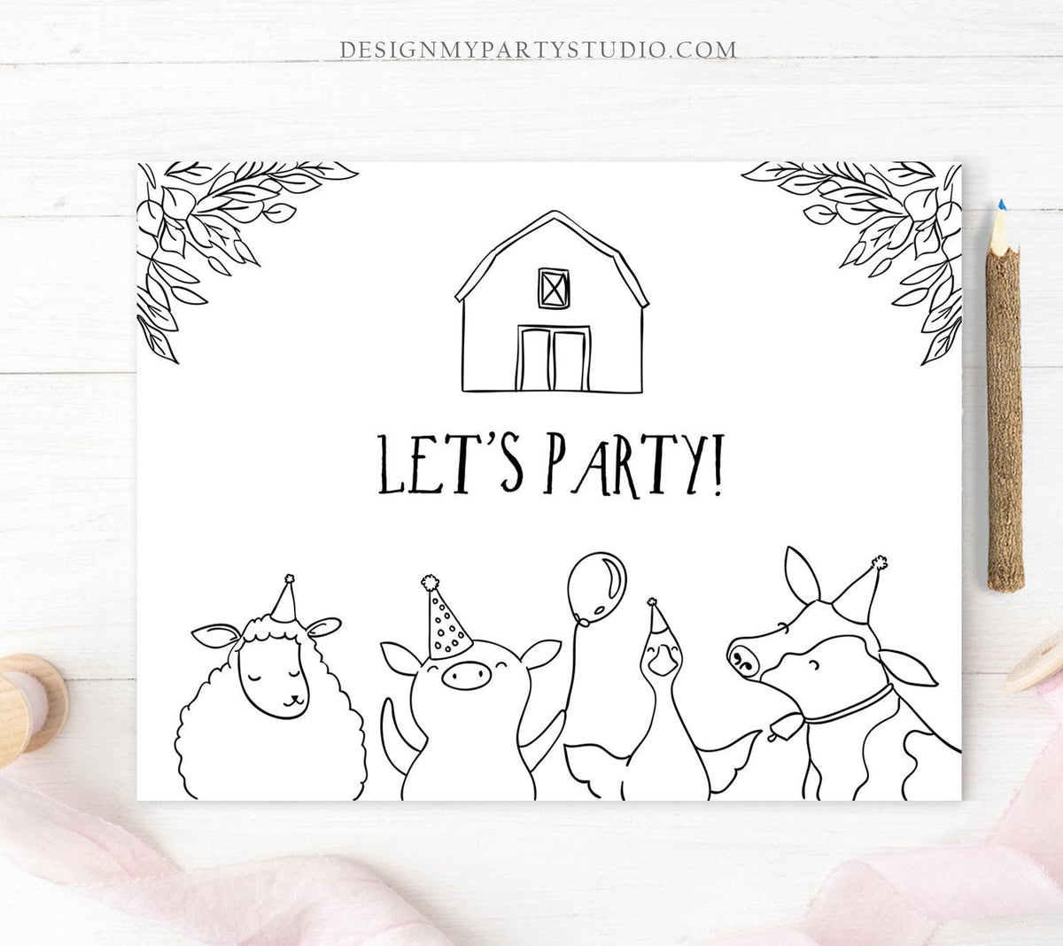 Coloring Page Farm Animals Birthday Party ActivityFarm Birthday Game Party Animals Barnyard Kids Digital Instant Download Printable 0155