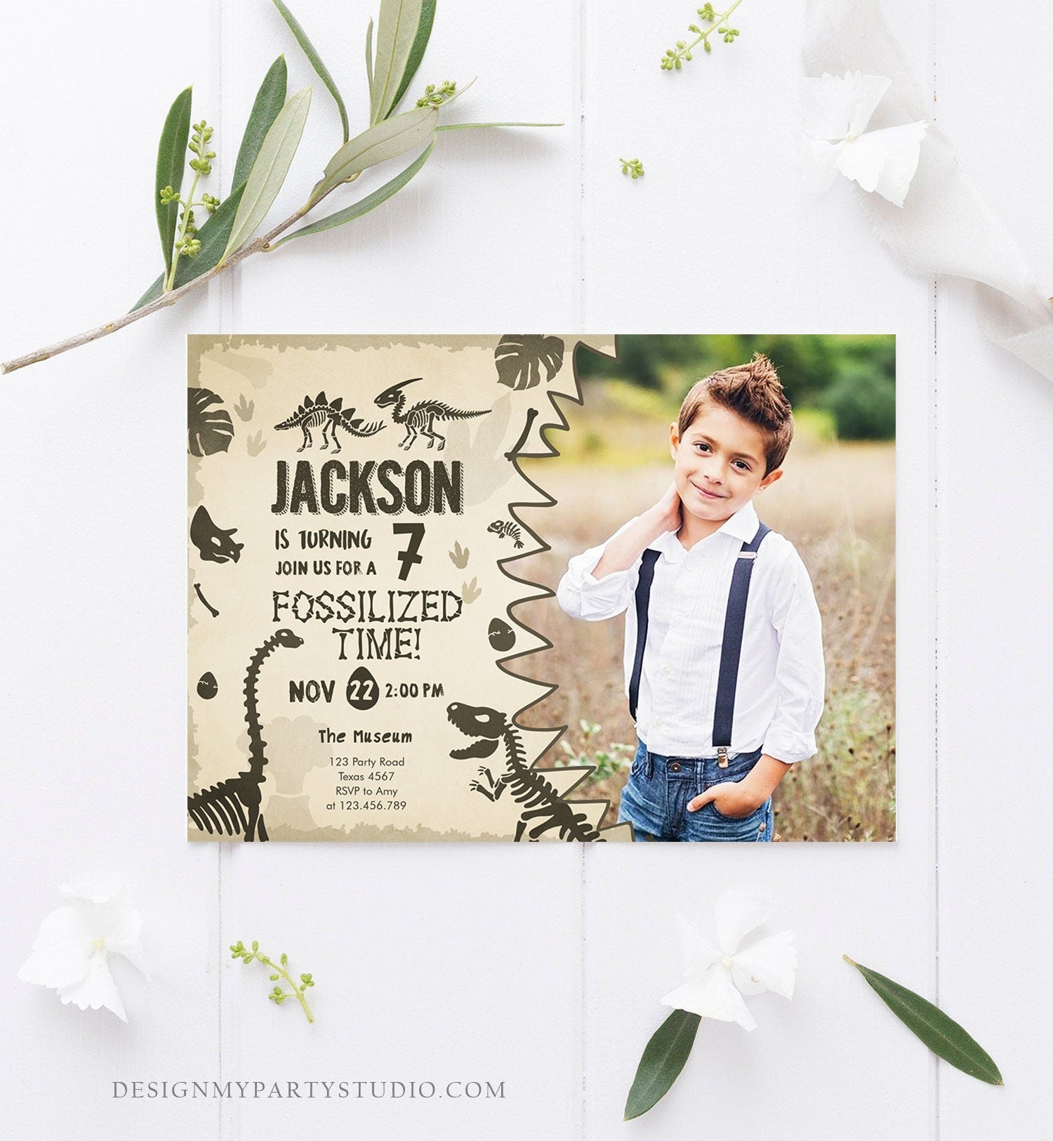 Editable Fossil Birthday Invitation Dino Dig Party Prehistoric Boy Dinosaur Party T-Rex Digital Download Printable Template Corjl 0269