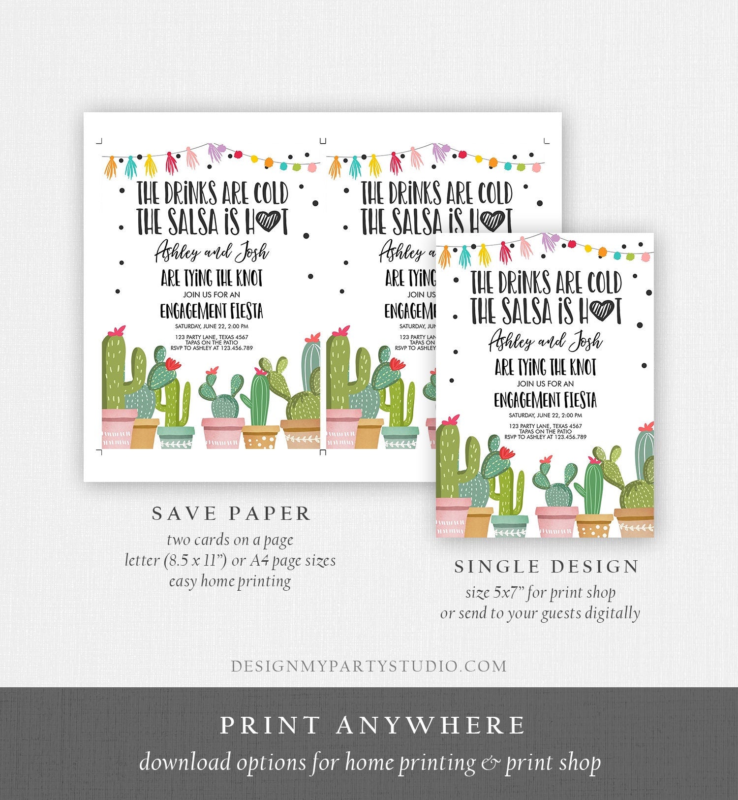 Editable Fiesta Engagement Party Invitation Bridal Shower Couples Shower Wedding Cactus Digital Download Evite Template Printable 0254