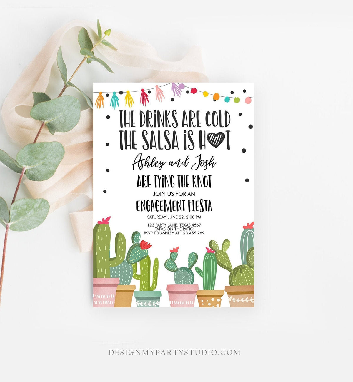 Editable Fiesta Engagement Party Invitation Bridal Shower Couples Shower Wedding Cactus Digital Download Evite Template Printable 0254