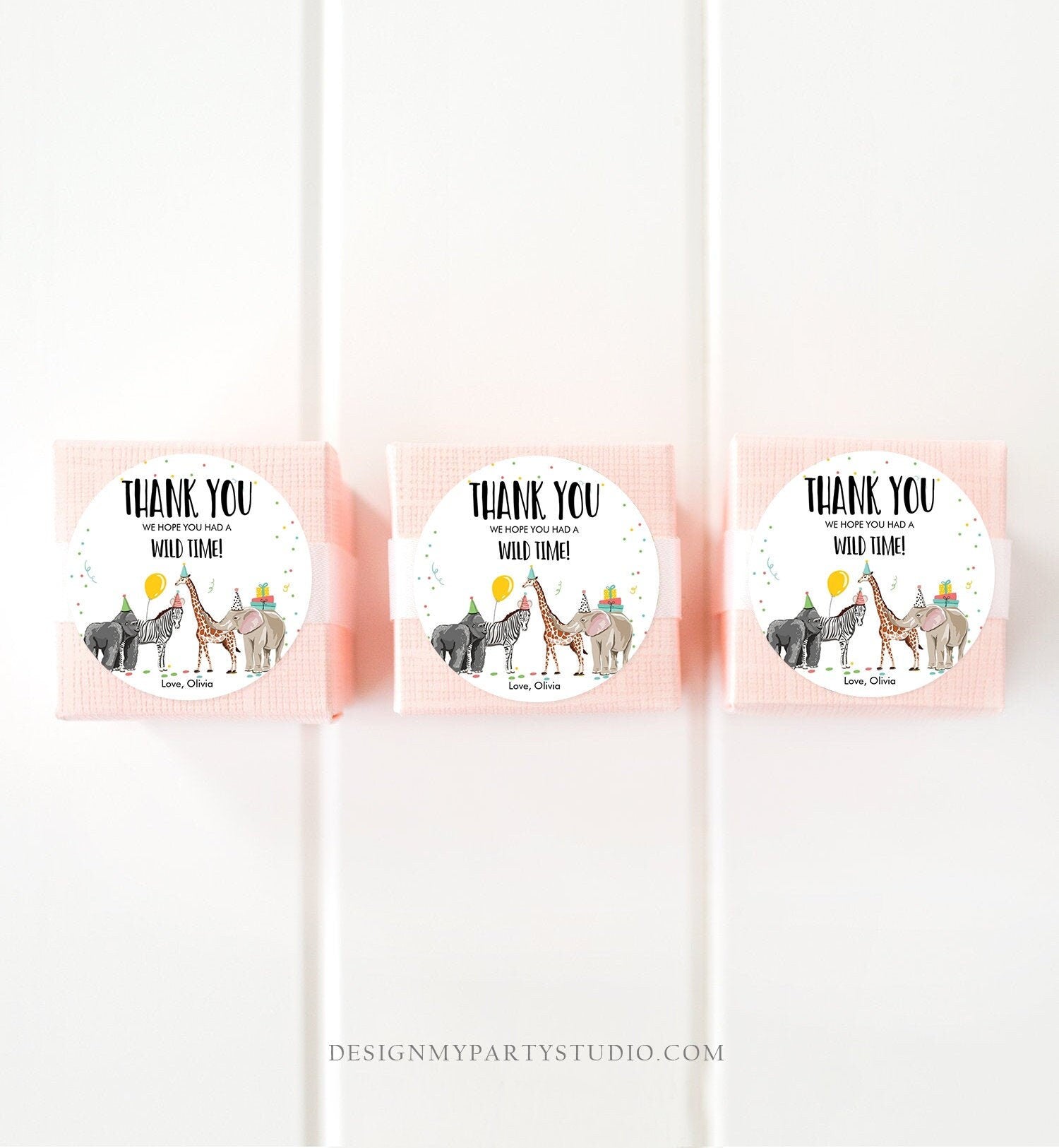 Editable Party Animals Favor tags Wild One Animals Thank you tag Safari Animals Zoo Birthday Wild Time Stickers Zoo Template Corjl 0142