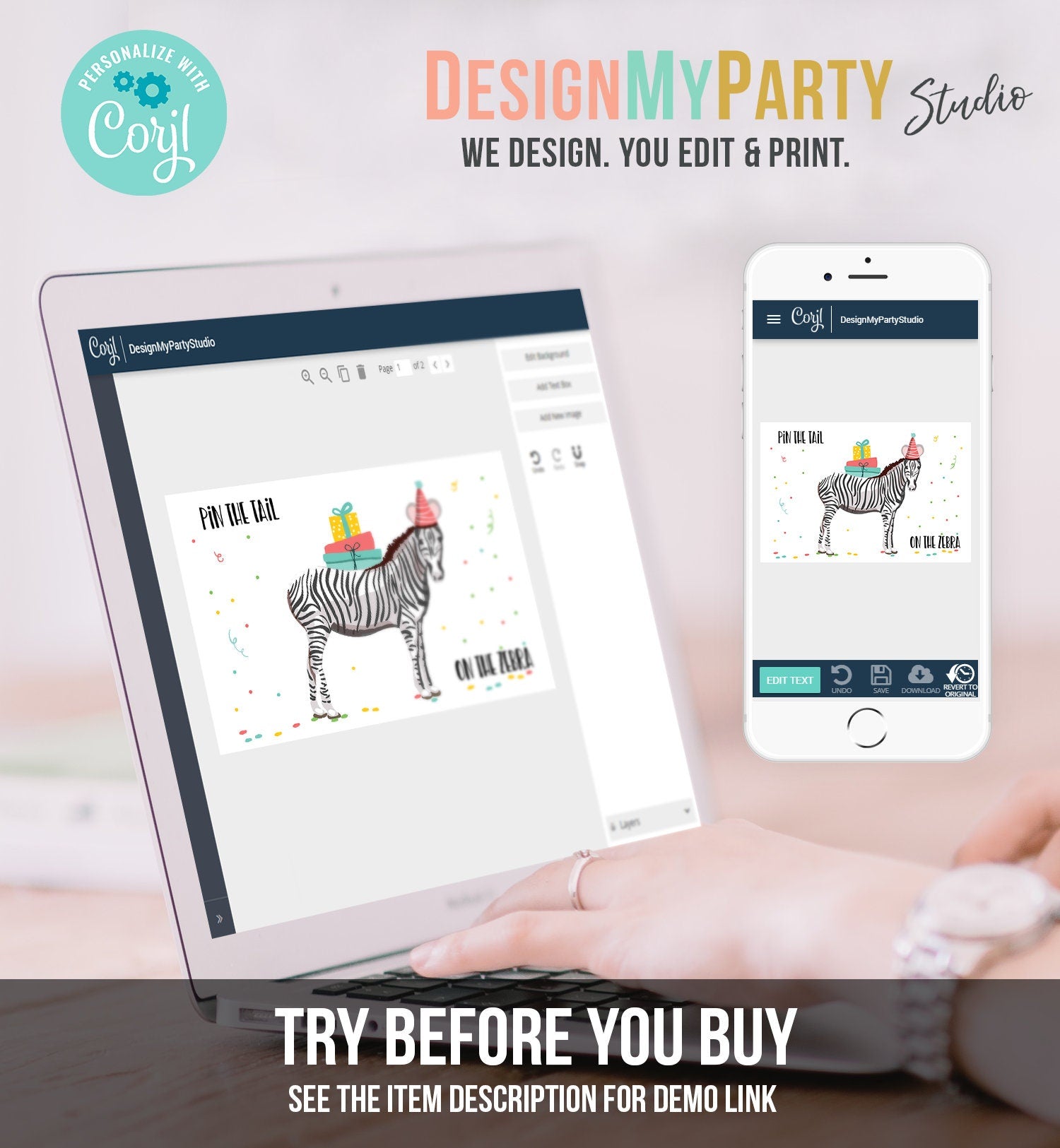 Editable Pin the Tail on the Zebra Birthday Game Safari Animals Party Animals Decor Wild One Digital Download Corjl Template Printable 0142