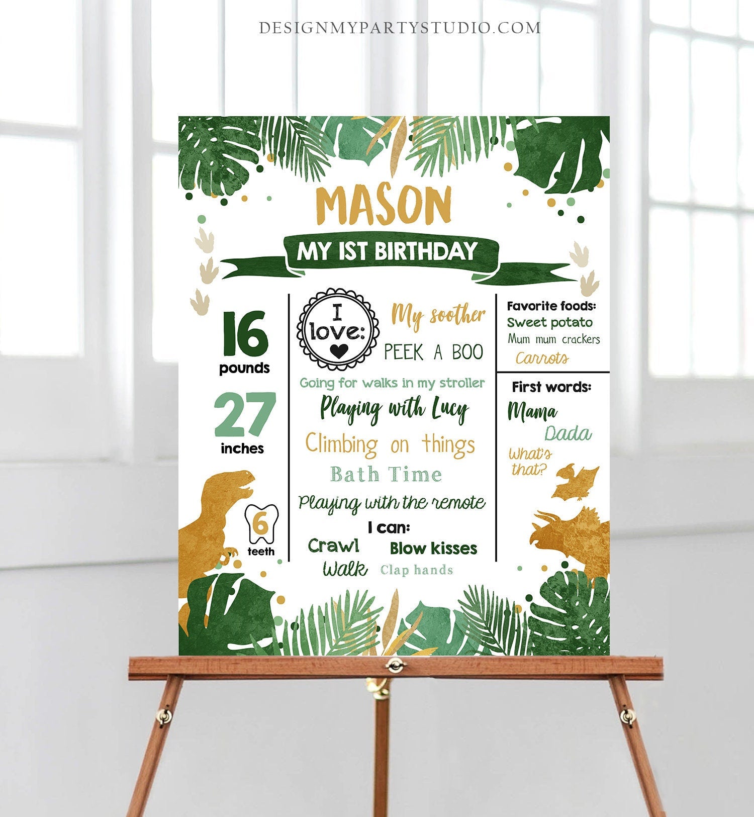 Editable Dinosaur Birthday Milestones Sign Dino Milestone Boy First Birthday Party Fossil Instant Download Digital Template Printable 0146