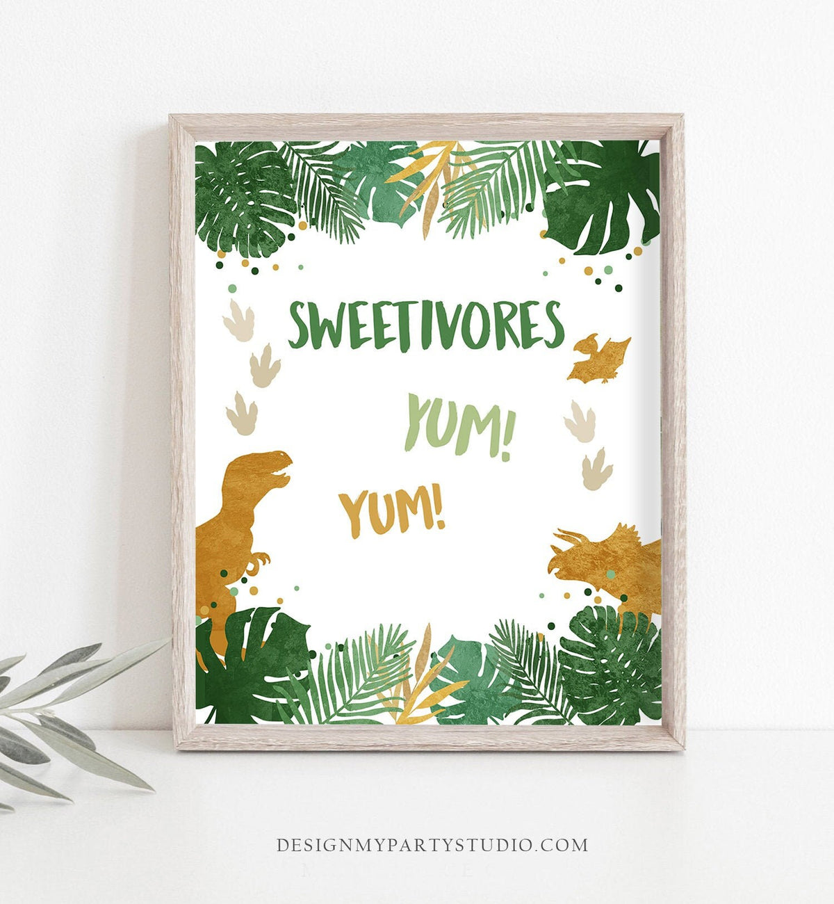 Sweetivores Sweets Dinosaur Birthday Sign Food Table Treat Decor Gold Dino Party Boy Prehistoric snacks T-Rex Table Sign Printable 0146