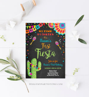 Editable First Fiesta Birthday Invitation Let's Fiesta No Time To Siesta Cactus Mexican Boy Samba Download Printable Corjl Template 0045