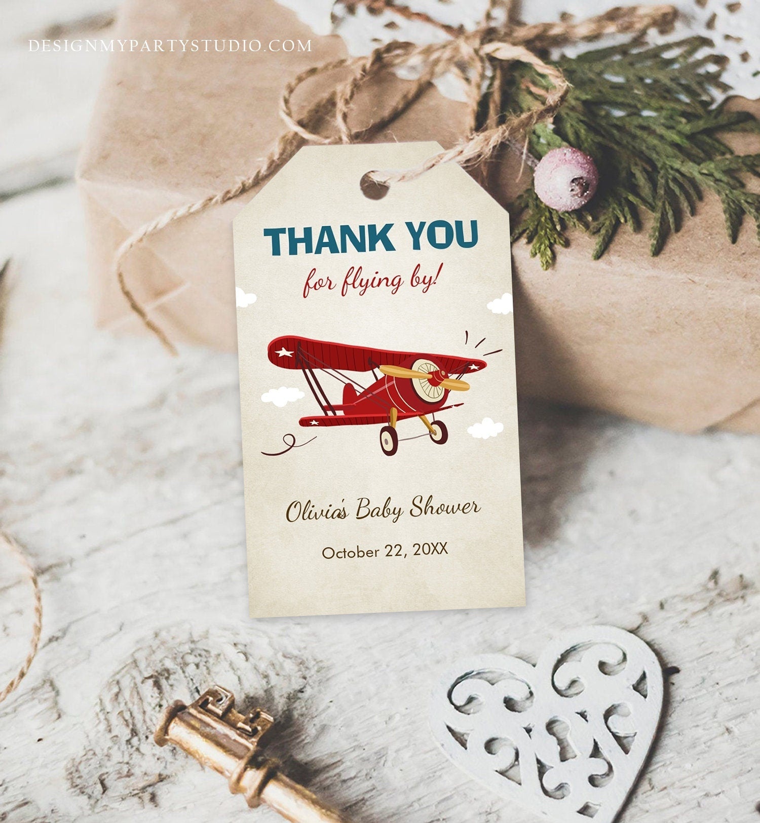 Editable Airplane Favor tags Baby Shower Thank you tags Airplane Label tags Red Blue Gift tags Boy Flying by Birthday Template Corjl 0011