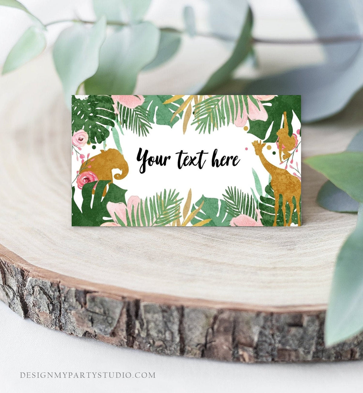 Editable Safari Animals Food Labels Place Card Tent Card Party Animals Name Card Girl Jungle Zoo Wild One Digital Download Template 0016