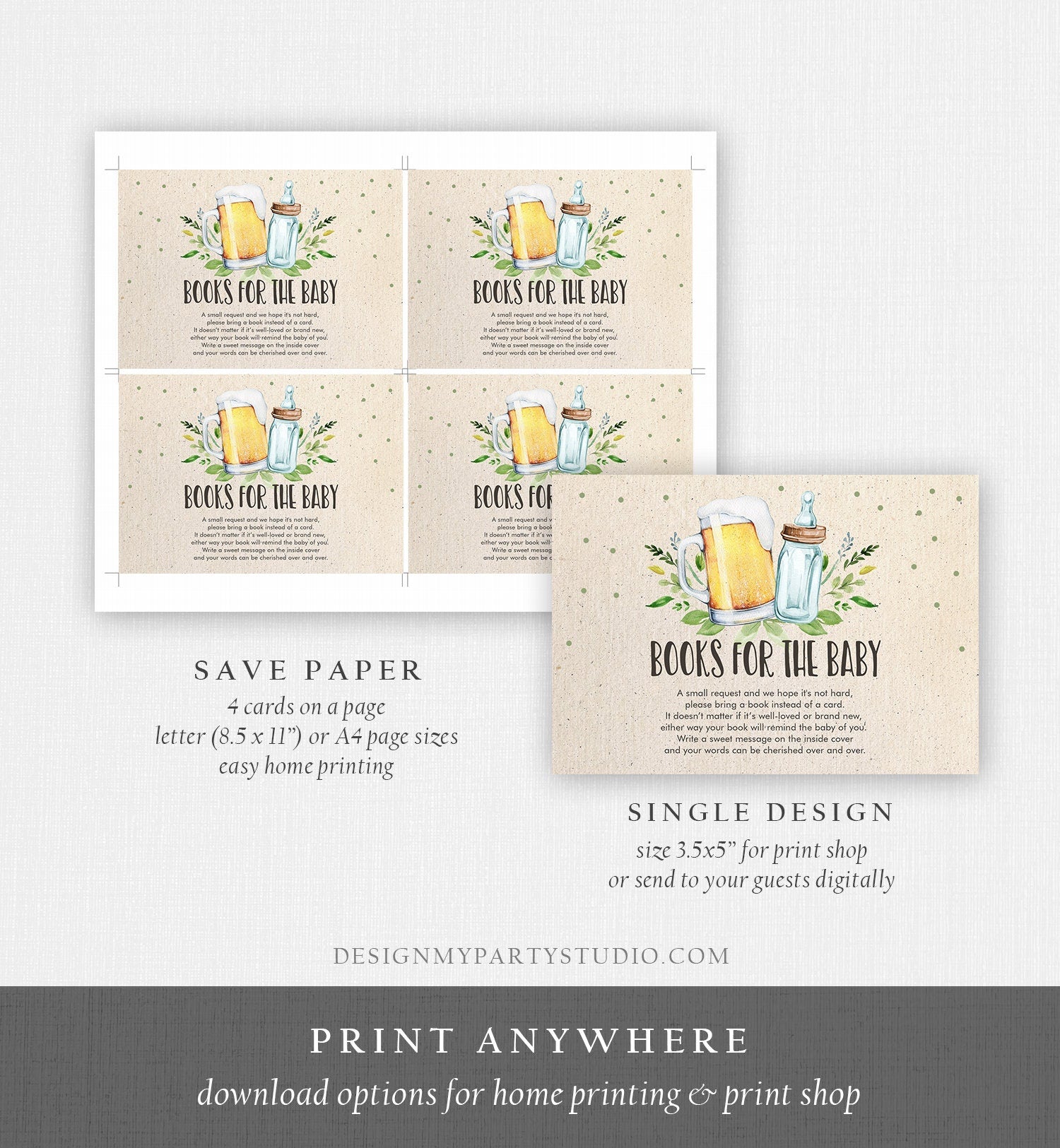 Editable Books for Baby Card Bring a Book Card Baby is Brewing Baby shower Book insert Book Request Book Card Template Corjl PRINTABLE 0190