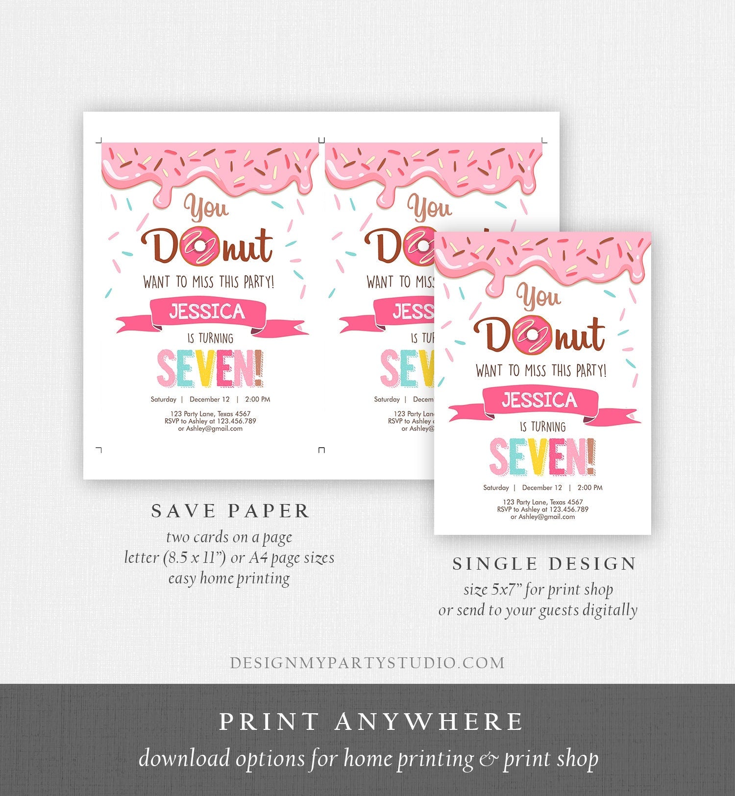 Editable Donut Birthday Invitation ANY AGE Donut Want to Miss Girl Pink Sweet Doughnut Party Digital Download Printable Corjl Template 0050