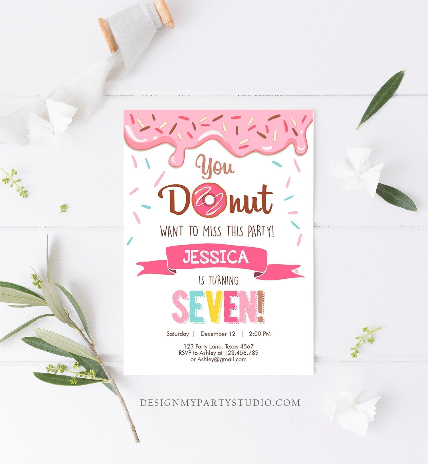 Editable Donut Birthday Invitation ANY AGE Donut Want to Miss Girl Pink Sweet Doughnut Party Digital Download Printable Corjl Template 0050