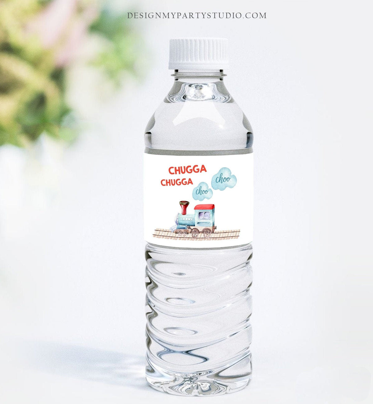 Editable Train Water Bottle Labels Boy Birthday Train Decor Red Blue Bottle Railroad Transportation Download Template Corjl Printable 0149