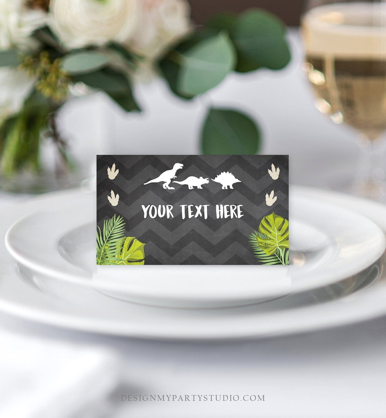 Editable Dinosaur Food Labels Dinosaur Party Place Card Tent Card Escort Card Dino Birthday Boy T-Rex Prehistoric Template Corjl 0043