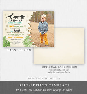 Editable Dinosaur Birthday Invitation Dino Dig Party Prehistoric Boy Photo T-Rex RAWR Digital Download Printable Template Corjl 0043