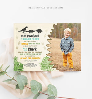 Editable Dinosaur Birthday Invitation Dino Dig Party Prehistoric Boy Photo T-Rex RAWR Digital Download Corjl Template Printable 0043