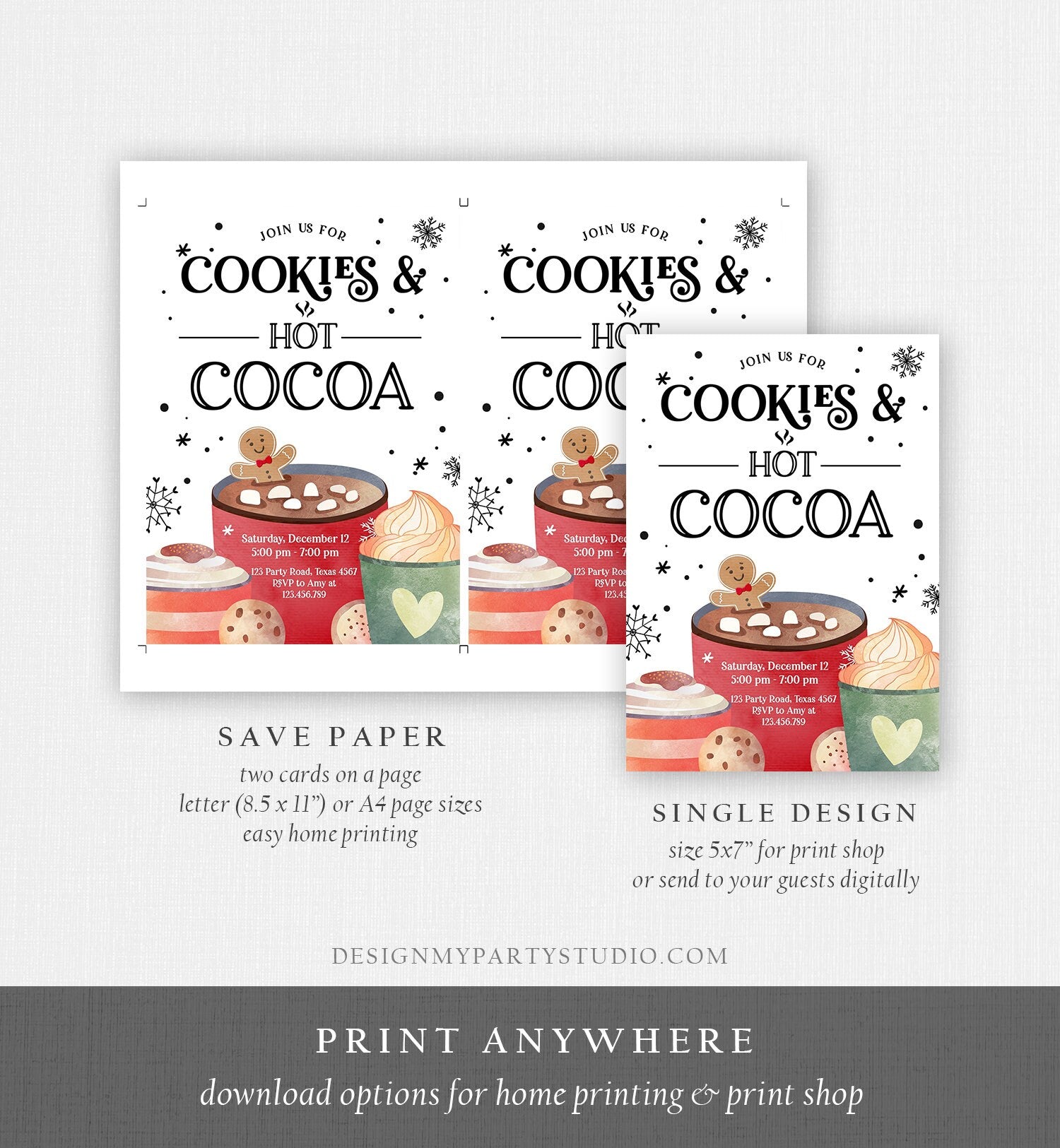 Editable Cookies and Cocoa Invitation Hot Cocoa Party Invite Hot Chocolate Christmas Birthday Cocoa Download Printable Template Corjl 0262