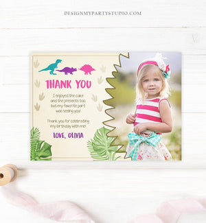 Editable Thank You Card Dinosaur Thank you Note Girl Birthday Dino Party Dino Thank you Download Printable Template Corjl Digital 0043