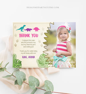 Editable Thank You Card Dinosaur Thank you Note Girl Birthday Dino Party Dino Thank you Download Printable Template Corjl Digital 0043