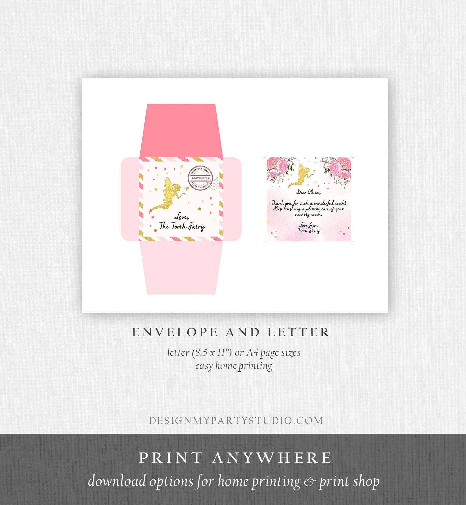 Editable Tooth Fairy letter Tooth Fairy Envelope Fairy kit Milestone Tooth Baby Tooth Fairy Note Mini Letter 3x3" Corjl Template Printable