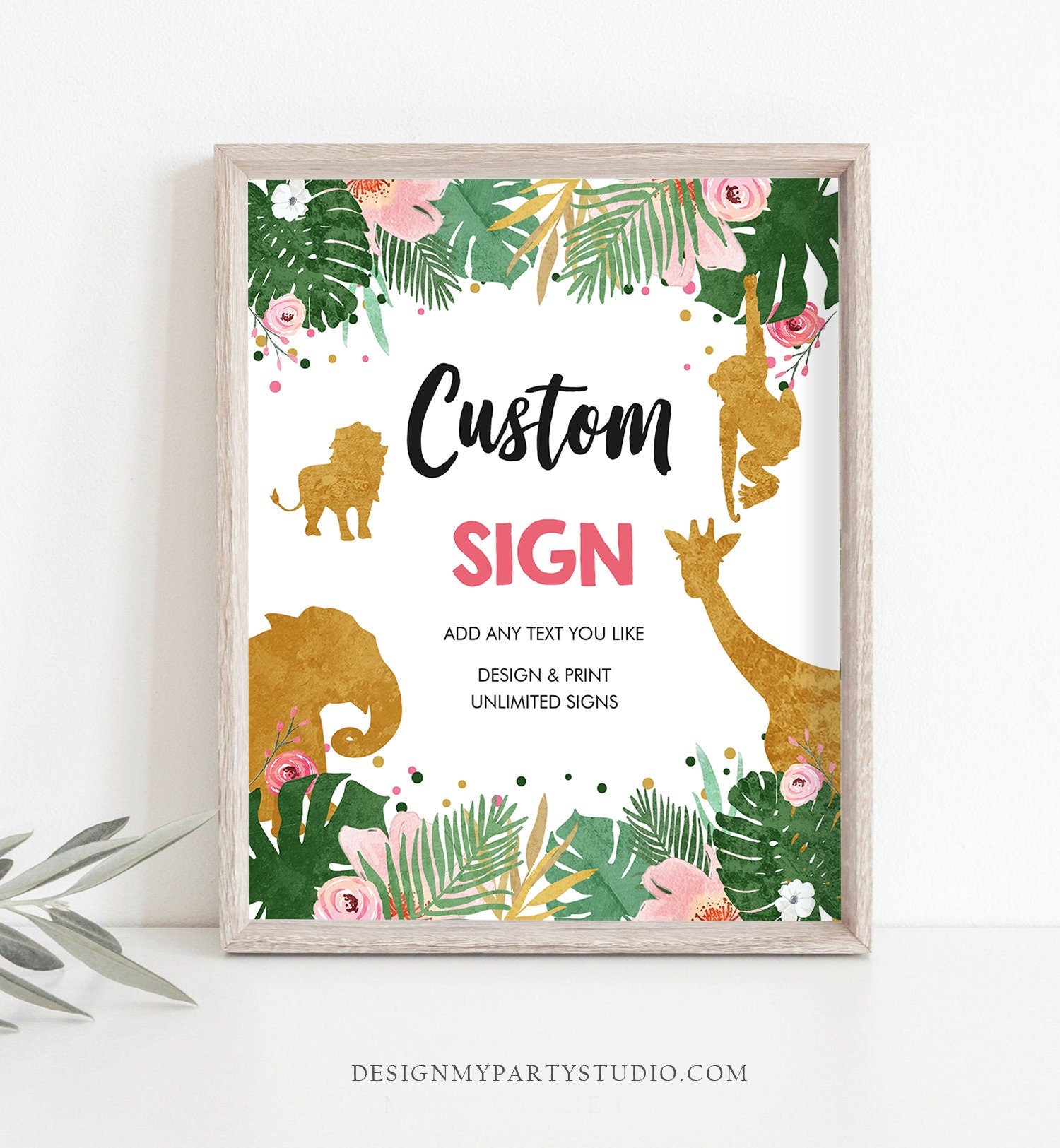 Editable Safari Animals Custom Sign Girl Birthday Table Sign Decor Baby Shower Zoo Party Animals Digital Download Template Printable 0016