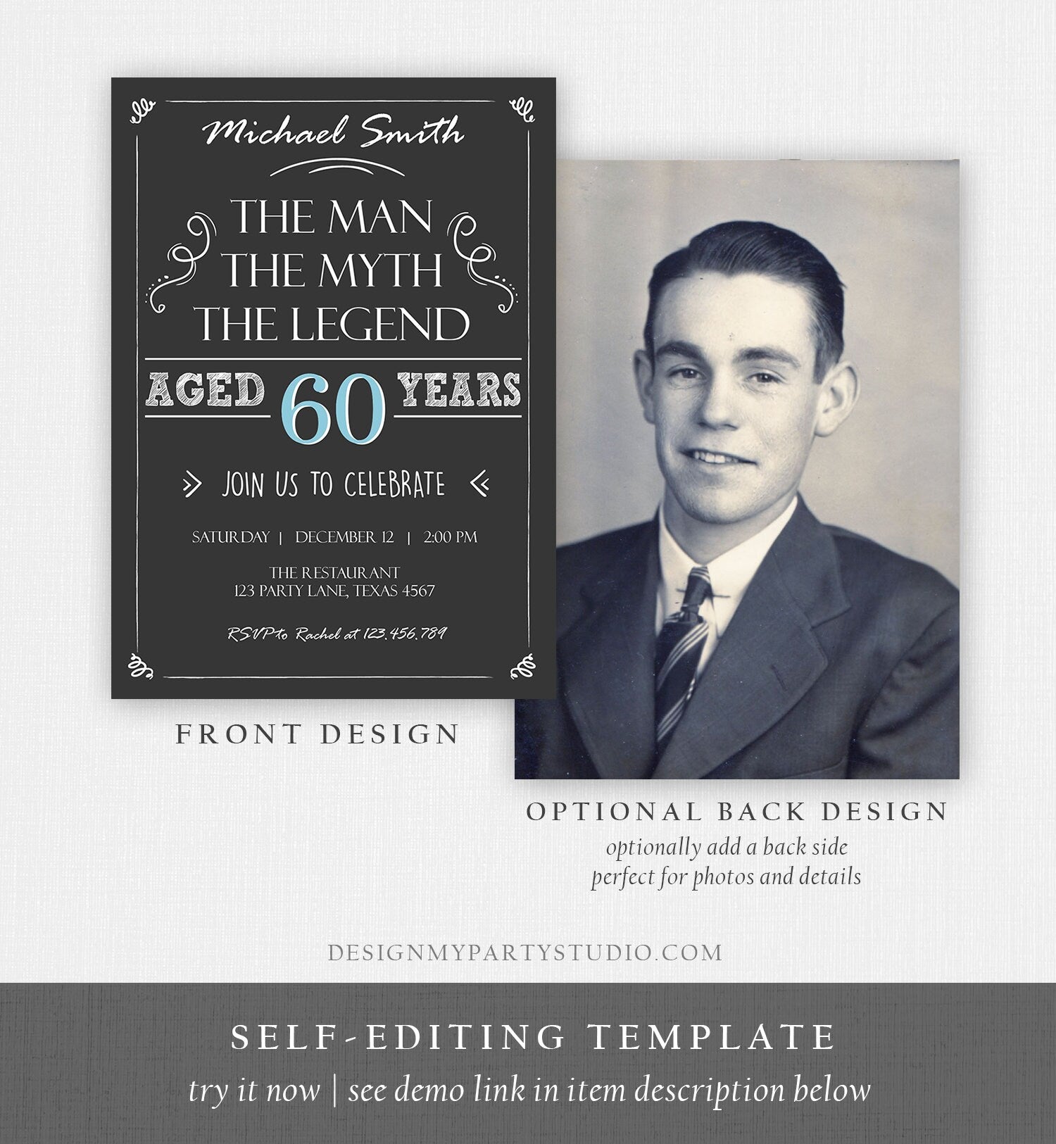 Editable The Man The Myth The Legend Birthday Invitation Man Men Adult Birthday Invite Rustic Digital Download Evite Template Printable 0101