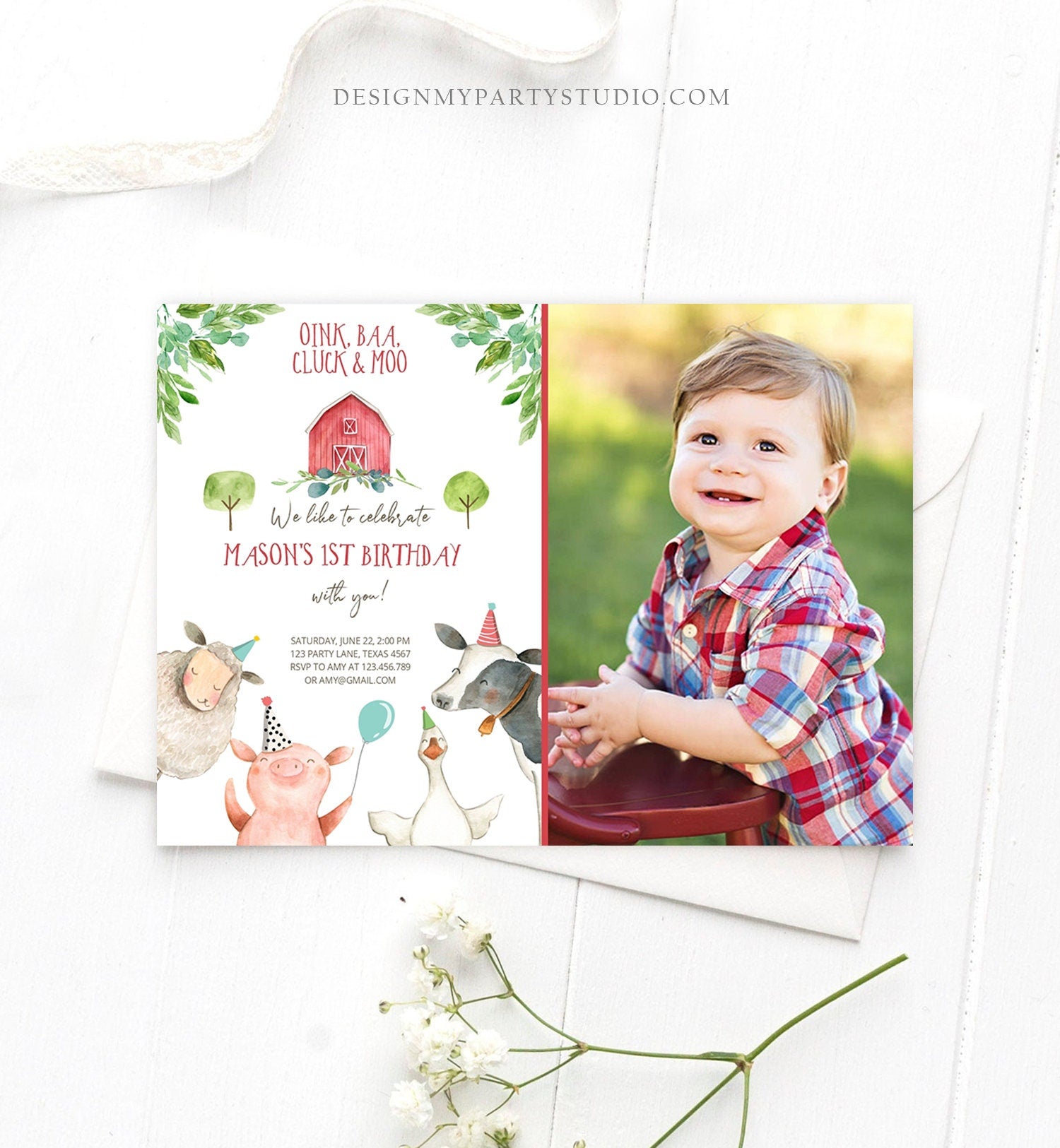 Editable Farm Birthday Invitation Boy Farm Animals Boy Barnyard Birthday Party Download Printable Invitation Template Digital Corjl 0155