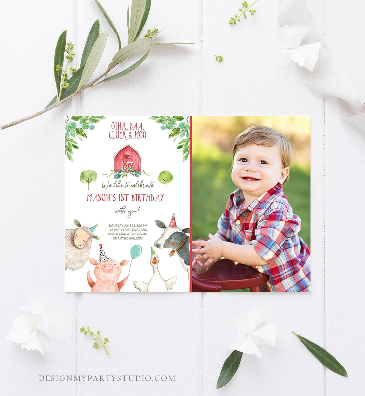 Editable Farm Birthday Invitation Boy Farm Animals Boy Barnyard Birthday Party Download Printable Invitation Template Digital Corjl 0155