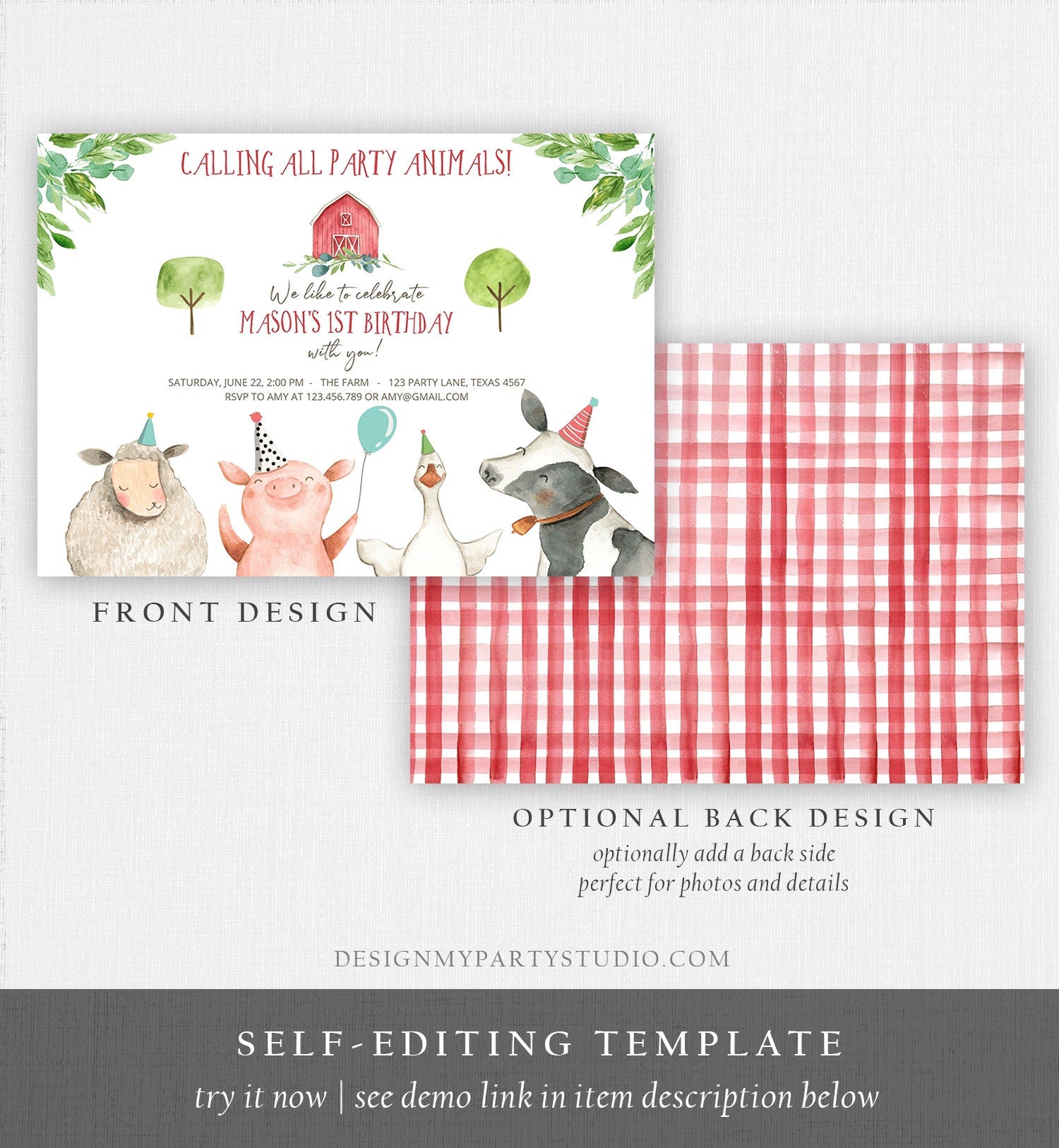 Editable Farm Birthday Invitation Boy Farm Animals Boy Barnyard Birthday Party Animals Printable Invitation Template Digital Corjl 0155