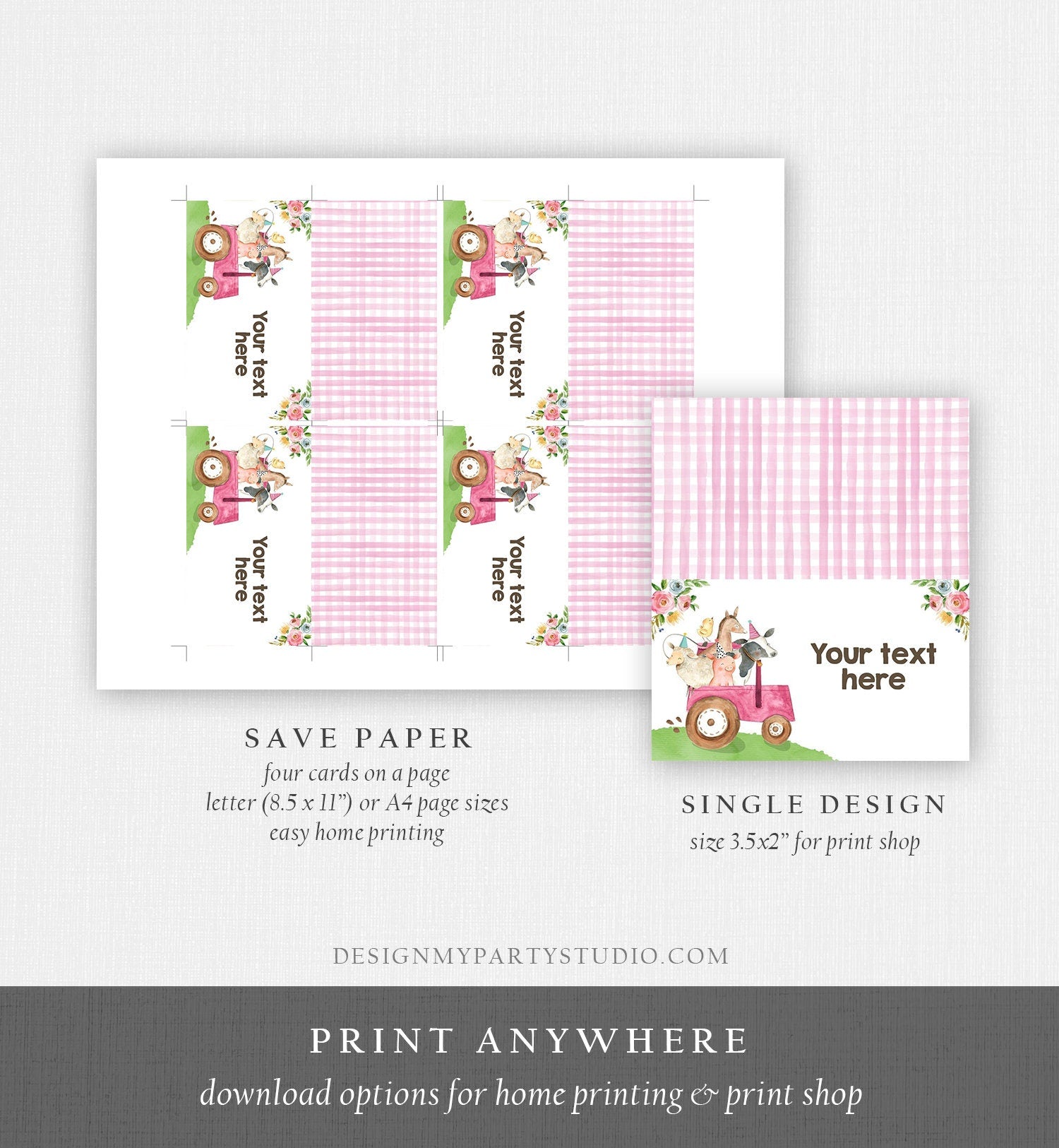 Editable Farm Animals Food Labels Barnyard Birthday Food Cards Tent Card Pink Farm Girl Shower Tractor Party Animal Digital Template 0155