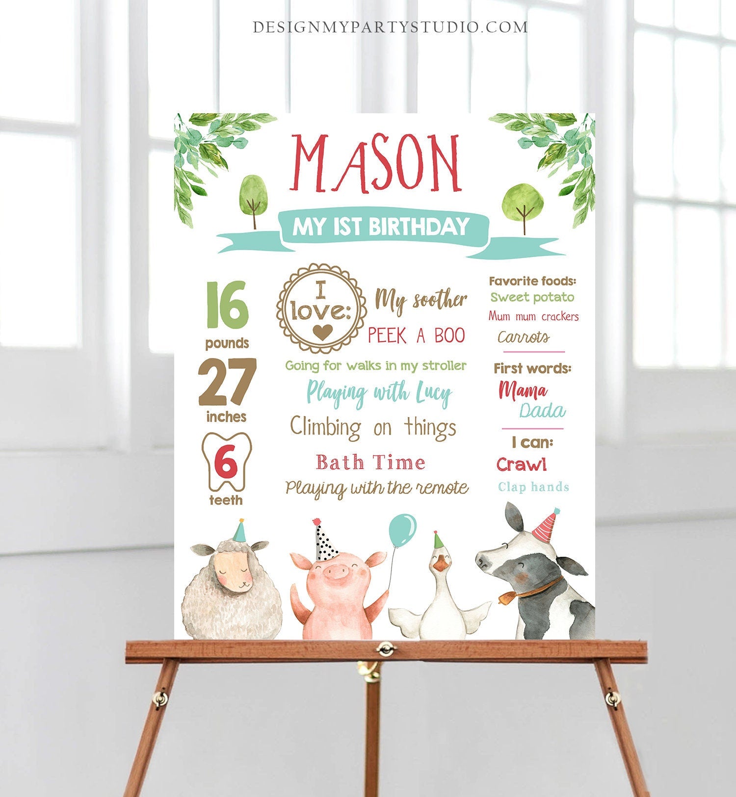 Editable Farm Animals Birthday Milestones Sign Boy Blue Red Green Farm Birthday Barnyard Bash Barnyard Sign Download Template Printable 0155