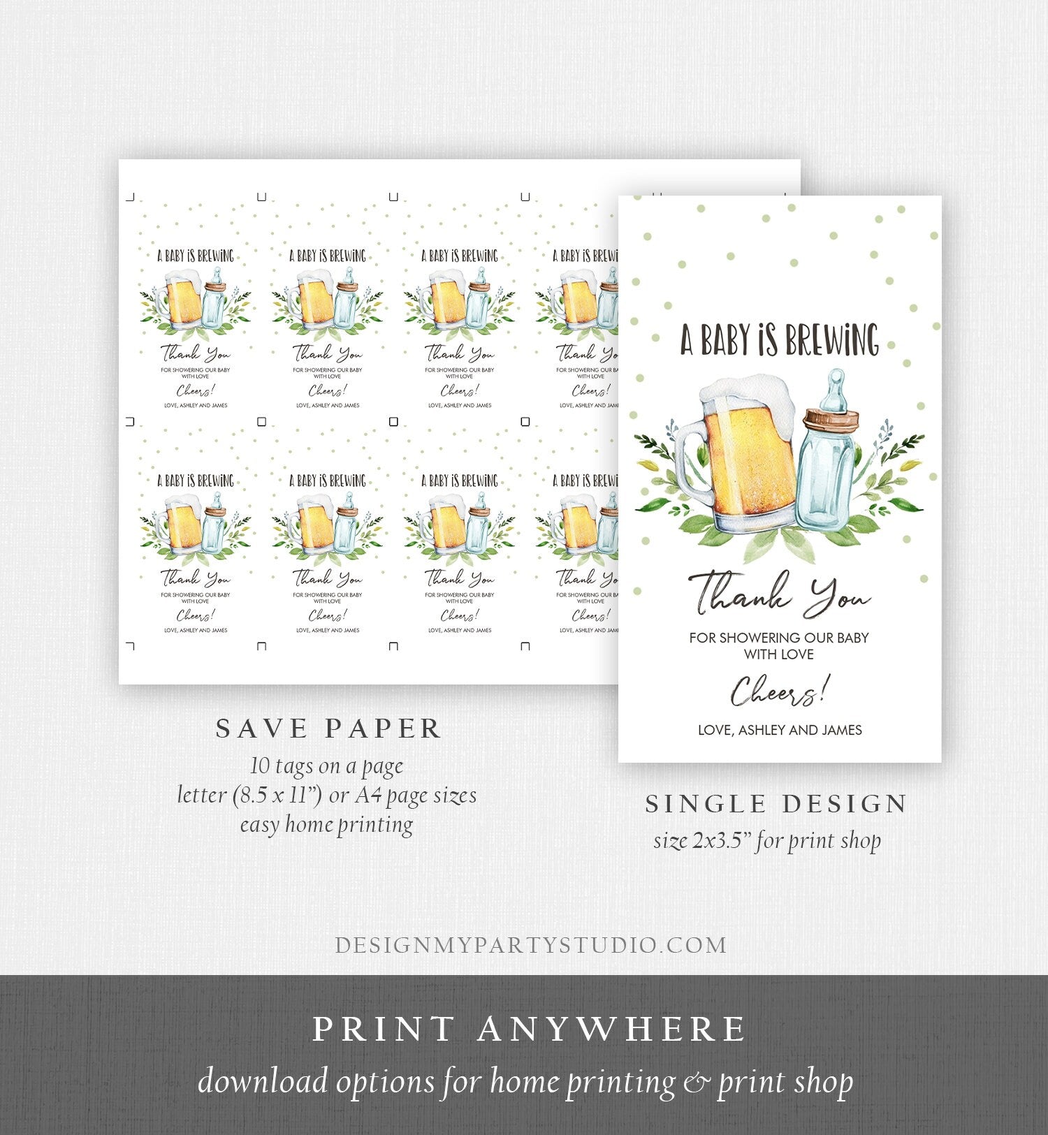 Editable A Baby is Brewing Baby Shower Favor Tags Beer Baby Shower Thank you Tags Brewing Label Neutral Tags Gift Tags Template Corjl 0190