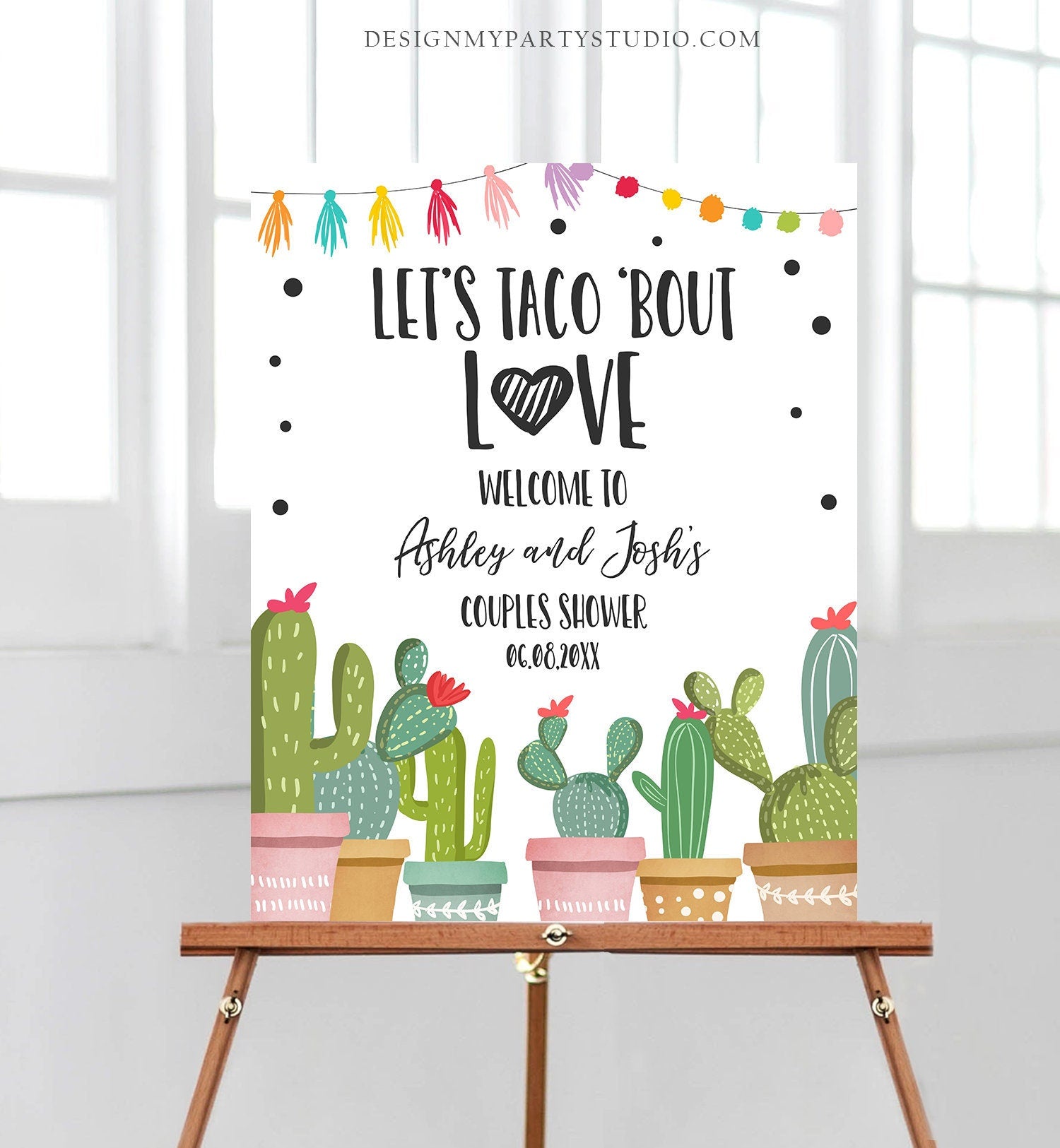 Editable Taco Bout Love Welcome Sign Couples Shower Cactus Mexican Succulent Bridal Shower Wedding Table Sign Corjl Template Printable 0254